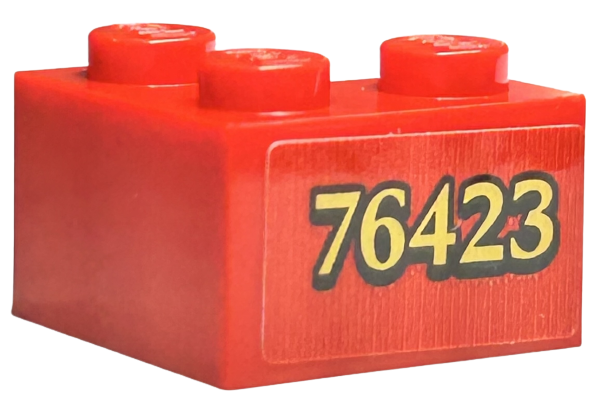 Brick 2 x 2 Corner with Gold '76423' with Black Outline Pattern Model Left Side (Sticker) - Set 76423