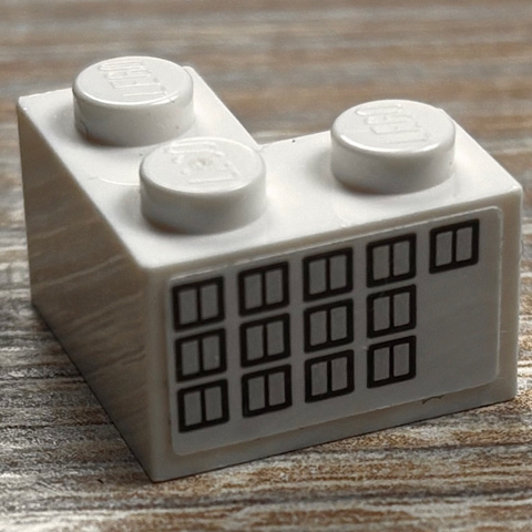 Brick 2 x 2 Corner with 13 Silver Windows with Dark Blue Outlines Pattern Model Left Side (Sticker) - Sets 40227 / 40318