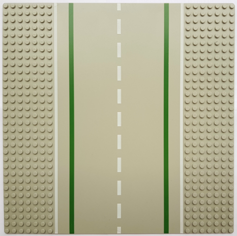 Baseplate, Road 32 x 32 7-Stud Straight with Road with Green Lines and White Sidelines Pattern