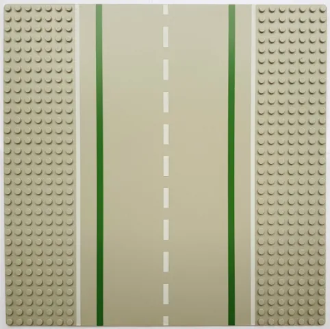 Baseplate, Road 32 x 32 7-Stud Straight with Road with Green Lines and White Sidelines Pattern