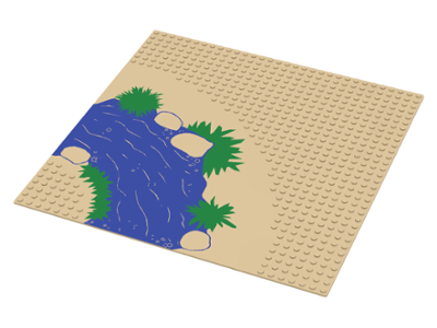 Baseplate 32 x 32 with 7-Stud Road Curve with Rocks, Blue River, and Green Plants Pattern
