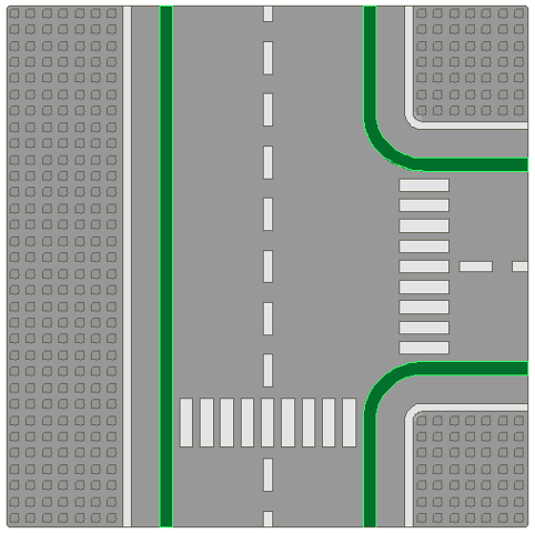 Baseplate, Road 32 x 32 7-Stud T Intersection with Crosswalks Pattern