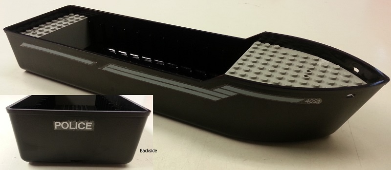 Boat, Hull Unitary 38 x 10 x 5 2/3 Floating with Raised Light Gray Decks with Stripes and '4021' on Sides and White 'POLICE' on Back Pattern (Stickers) - Set 4021