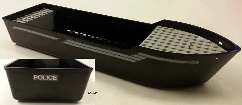 Boat, Hull Unitary 38 x 10 x 5 2/3 Floating with Raised Light Gray Decks with Stripes and '4021' on Sides and White 'POLICE' on Back Pattern (Stickers) - Set 4021