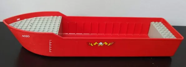 Boat, Hull Unitary 38 x 10 x 5 2/3 Floating with Raised Light Gray Decks with Classic Fire Logo with Helmet and Crossed Axes, White '4020' Pattern on Both Sides (Stickers) - Set 4020