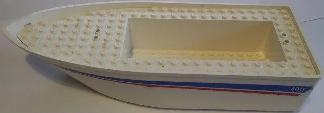 Boat, Hull Unitary 25 x 10 x 4 1/3 Floating with White Deck with Red and Blue Stripes and '4011' Pattern on Both Sides (Stickers) - Set 4011
