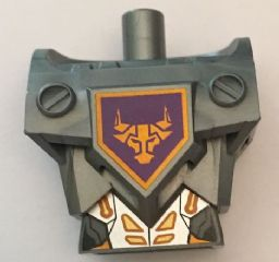 Torso, Modified Oversized with Armor with Pin Holes with Orange and Gold Circuitry #1 and Orange Bull Head on Dark Purple Pentagonal Shield Pattern