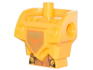 Torso, Modified Oversized with Armor with Pin Holes with Orange and Gold Circuitry and Orange Bull Head on Gold Pentagonal Shield Pattern