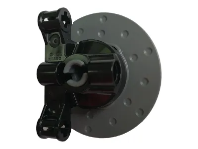 Technic, Steering Axle with 2 Pin Holes and 2 Arms with Axle Holes with Slots with Dark Bluish Gray Brake Rotor 3 Pin Holes Round (23801 / 35189)