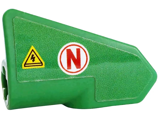 Technic, Panel Fairing # 7 Very Small Smooth Short, Side A with Yellow Electricity Danger Triangle and Red Capital Letter N in White Circle Pattern (Sticker) - Set 42240