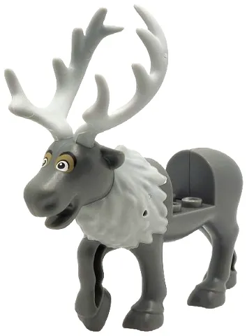 Reindeer, Frozen with Molded Light Bluish Gray Flexible Rubber Antlers, Tail and Fur Around Neck and Printed White and Dark Tan Eyes with Black Round Eyebrows, Upper Eyelids Pattern (Sven)