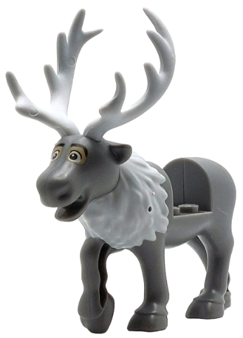 Reindeer, Frozen with Molded Light Bluish Gray Flexible Rubber Antlers, Tail and Fur Around Neck and Printed White and Dark Tan Eyes with Black Angled Eyebrows, Upper Eyelids Pattern (Sven)