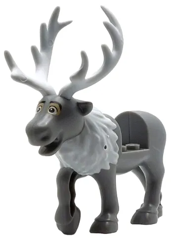 Reindeer, Frozen with Molded Light Bluish Gray Flexible Rubber Antlers, Tail and Fur Around Neck and Printed White and Dark Tan Eyes with Black Angled Eyebrows, Upper Eyelids Pattern (Sven)