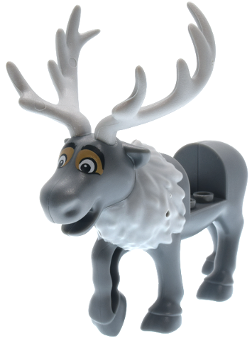 Reindeer, Frozen with Molded Light Bluish Gray Flexible Rubber Antlers, Tail and Fur Around Neck and Printed White and Dark Tan Eyes with Black Bushy Eyebrows, Upper and Lower Eyelids Pattern (Sven)