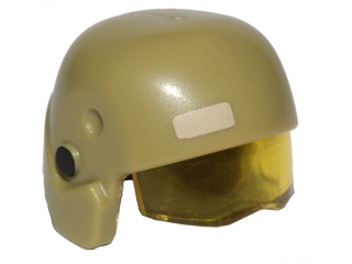 Minifigure, Headgear Helmet SW Resistance Trooper with Molded Trans-Yellow Visor and Printed Tan Rectangle and Black Circles Pattern