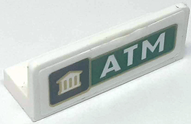 Panel 1 x 3 x 1 with White Bank Logo with Gold Outline on Black Background and 'ATM' on Green Background Pattern (Sticker) - Set 60314