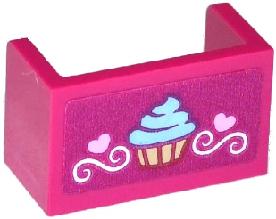 Panel 1 x 2 x 1 with Rounded Corners and 2 Sides with Cupcake, Hearts and Swirls Pattern (Sticker) - Set 41119