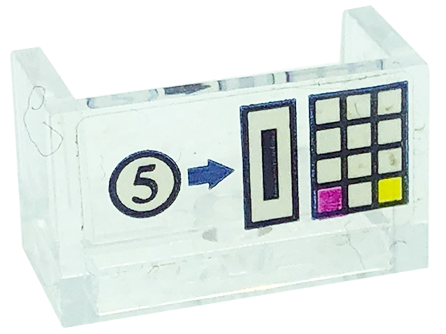 Panel 1 x 2 x 1 with Rounded Corners and 2 Sides with Number 5, Coin Slot, and Buttons Pattern (Sticker) - Set 41318