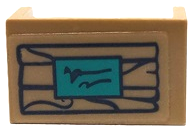 Panel 1 x 2 x 1 with Rounded Corners and 2 Sides with Wooden Boards with Wood Grain and Dark Turquoise Label Pattern (Sticker) - Sets 41410 / 41436