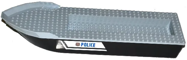 Boat, Hull Unitary 41 x 12 x 5 with Light Bluish Gray Top with 'POLICE' and Copper Badge Pattern on Both Sides (Stickers) - Set 60129
