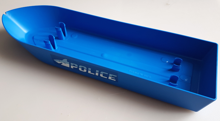 Boat, Hull Unitary 41 x 12 x 5, Base with Bright Light Blue and White 'POLICE' and Shark Head Pattern on Both Sides (Stickers) - Set 60277