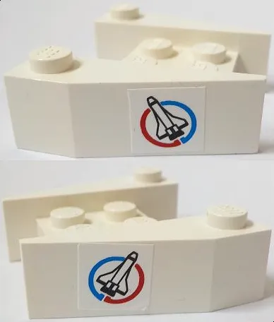 Wedge 3 1/2 x 4 without Stud Notches with Space Shuttle in Blue and Red Circle (Launch Command Logo) Pattern on Both Sides (Stickers) - Set 6336