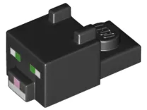 Creature Head Pixelated with Ears, Nose, and Face with Green Eyes and Bright Pink Nose Pattern (Minecraft Tuxedo Cat)