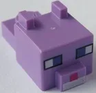 Creature Head Pixelated with Ears, Nose, and Face with Dark Purple Eyes and Magenta Nose Pattern (Minecraft Dyed Cat)