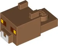 Creature Head Pixelated with Ears, Nose, and Face with Reddish Brown and Yellow Eyes and White Nose Pattern (Minecraft Tabby Cat)