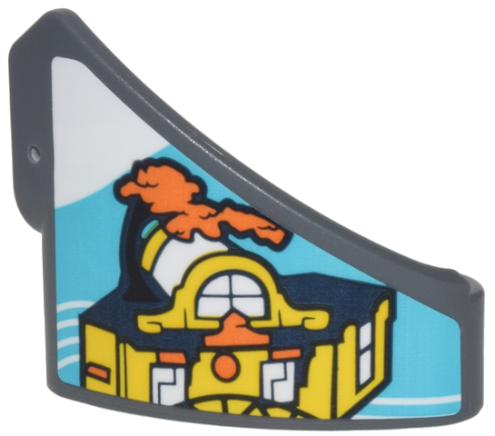 Technic, Panel Curved #10 3 x 3 Tapered Right with Yellow, Orange, White and Dark Blue Ninjago City Gardens Museum on Medium Azure Background Pattern (Sticker) - Set 71799