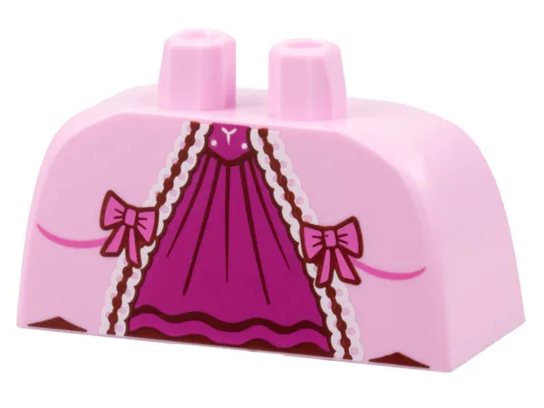 Lower Body, Skirt Wide with Side Hoops (Panniers) with Magenta Center Panel, White Lace, Dark Pink Bows Pattern