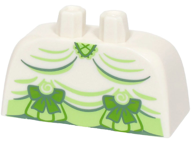 Lower Body, Skirt Wide with Side Hoops (Panniers) with Yellowish Green and Sand Green Dress Trim, Lime Laces and Bows Pattern (BAM)