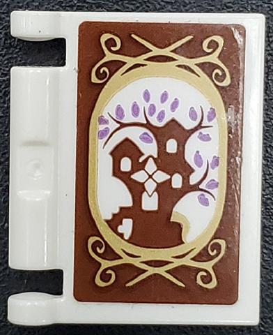Minifigure, Utensil Book Cover with Reddish Brown Treehouse, Medium Lavender Leaves, and Gold Frame Pattern (Sticker) - Set 41196