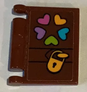 Minifigure, Utensil Book Cover with Leather Strap, Bright Light Orange Padlock, Colored Hearts Pattern (Sticker) - Set 41340