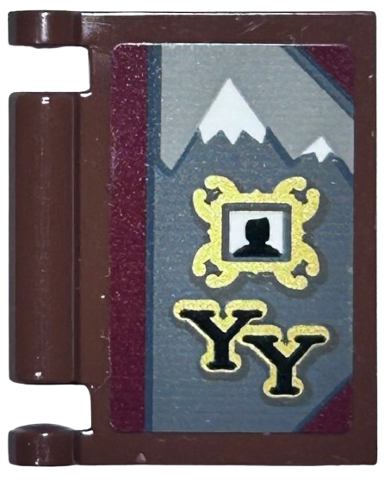 Minifigure, Utensil Book Cover with Snow Covered Mountains, Black Silhouette in Gold Frame and Black 'YY' Pattern (Sticker) - Set 76389