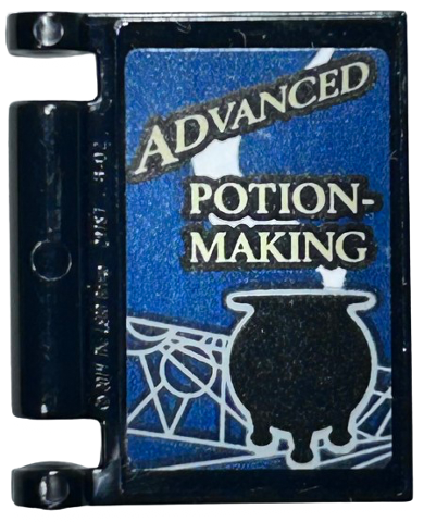 Minifigure, Utensil Book Cover with 'ADVANCED POTION-MAKING' and Black Smoking Cauldron on Dark Blue Background Pattern (Sticker) - Set 76399