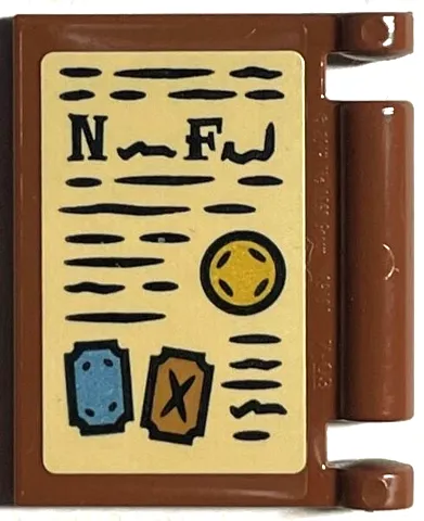 Minifigure, Utensil Book Cover with Black Writing, Symbols and Capital Letter N and F on Tan Background Pattern (Sticker) - Set 76402