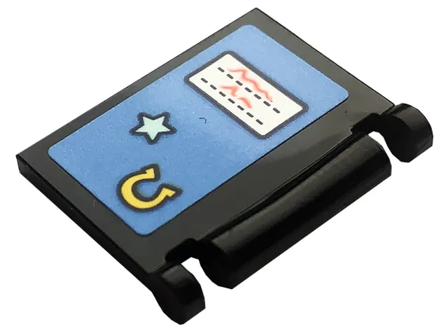 Minifigure, Utensil Book Cover with Light Aqua Star, Yellow Horseshoe and White Label with Red Writing on Medium Blue Background Pattern (Sticker) - Set 41728