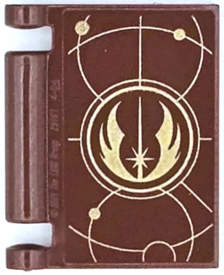 Minifigure, Utensil Book Cover with Gold Circles, Curved Lines, Dots, and SW Jedi Order Insignia Pattern