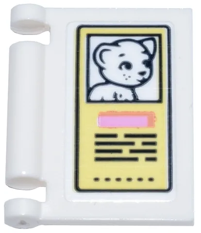 Minifigure, Utensil Book Cover with Bright Light Yellow Sign, White Kitten / Cat, Bright Pink Rectangle, and Black Text Pattern (Sticker) - Set 42615
