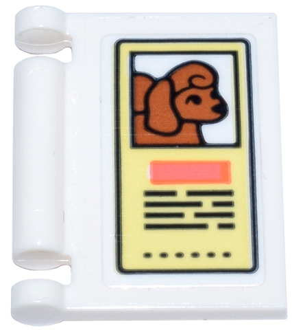 Minifigure, Utensil Book Cover with Bright Light Yellow Sign, Dark Orange Poodle / Dog, Coral Rectangle, and Black Text Pattern (Sticker) - Set 42615