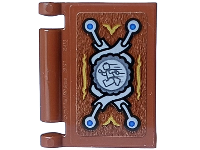 Minifigure, Utensil Book Cover with Running Minifigure in Dark Bluish Gray Gear, Light Bluish Gray Tentacles with Blue Circles and Gold Filigree Pattern (Sticker) - Set 21348 (Dungeons & Dragons Manual of Quickness of Action)