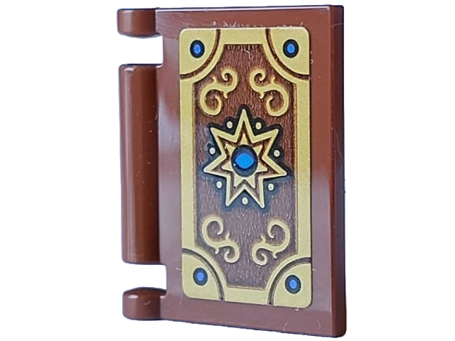 Minifigure, Utensil Book Cover with Gold Star and Filigree in Frame with Blue Eye and Dots Black Outline Pattern (Sticker) - Set 21348 (Dungeons & Dragons Elf Wizard's Spellbook)