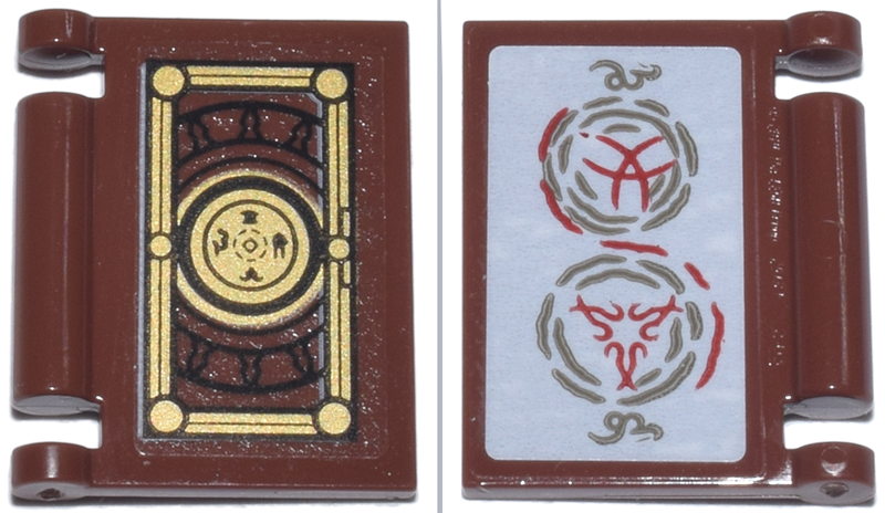 Minifigure, Utensil Book Cover with Black and Gold Frame and Circle Emblem and Red and Dark Tan Magic Spell Symbols Pattern on Both Sides (Stickers) - Set 76218