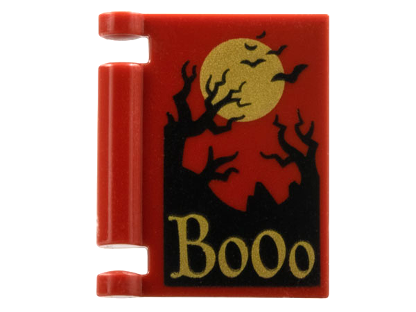 Minifigure, Utensil Book Cover with Gold Moon and 'Booo', Black Bats and Dead Trees Pattern