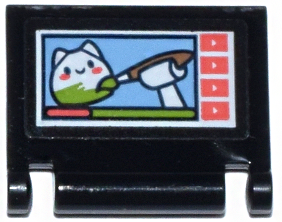 Minifigure, Utensil Book Cover with Computer Screen Video, White Toy, Lime and Medium Nougat Paint Brush, Coral Buttons List Pattern (Sticker) - Set 42647