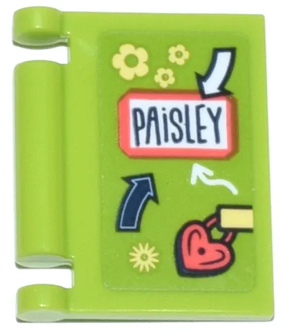 Minifigure, Utensil Book Cover with Diary with Dark Blue and White Arrows and 'PAISLEY', Coral Heart Lock, Bright Light Yellow Flowers Pattern (Sticker) - Set 42647