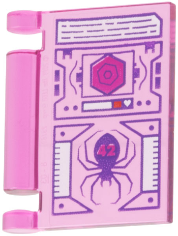 Minifigure, Utensil Book Cover with Tablet Screen, Dark Purple Spider and Lines, Magenta '42' and Hexagon, White Trim Pattern