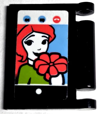 Minifigure, Utensil Book Cover with Tablet Computer Screen, Minifigure with Lime Top, Coral Hair and Flower Pattern (Sticker) - Set 41713