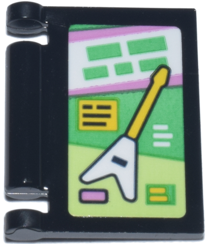 Minifigure, Utensil Book Cover with Bright Green, Bright Pink, White and Yellowish Green Panels, Rectangles, Squares and Electric Guitar Pattern (Sticker) - Set 42670